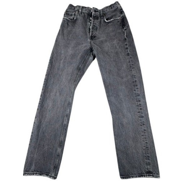 Agolde Denim - Agolde Jeans Womens 26 High Rise Straight Leg Washed Black Raw Hem Button Fly